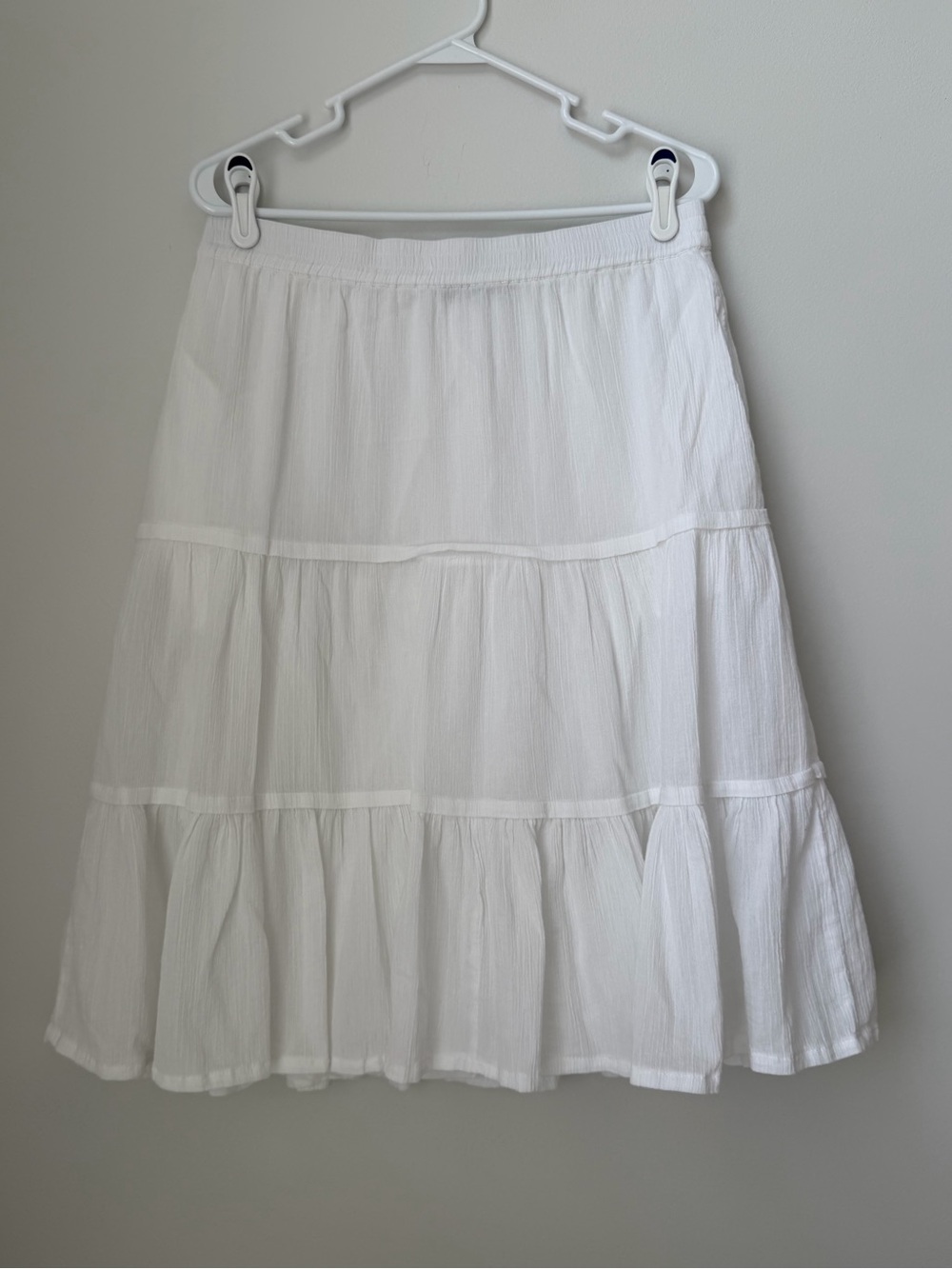 Talbots Crinkle Gauze Tiered Midi Skirt Womens M White Lined Peasant Cottage